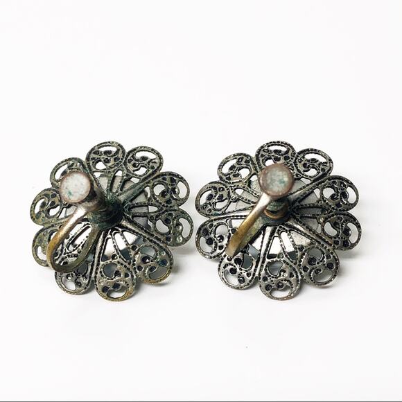 Vintage Turquoise Filigree Screw Back Earrings - Picture 2 of 2